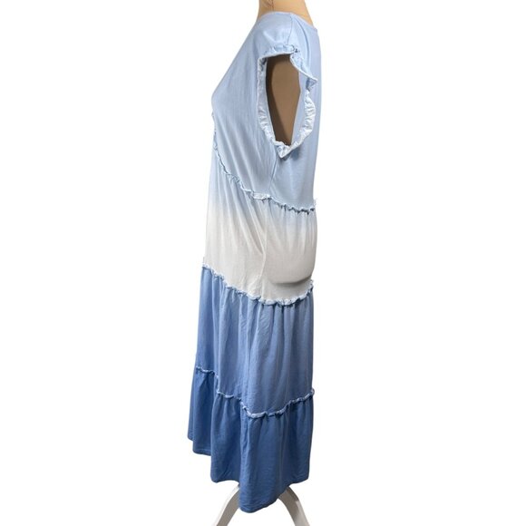 Speechless Cap Sleeve Maxi Dress Ombre Blue Size XXL Tiered Ruffle - Picture 2 of 6